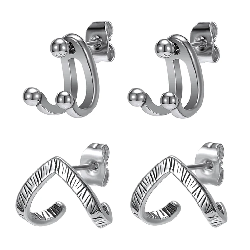 

1pr Stainless Steel Ear Stud Earring Bending Vintage Hip Pop Jackets Earring Piercing Studs for Men Women Helix Conch Piercing