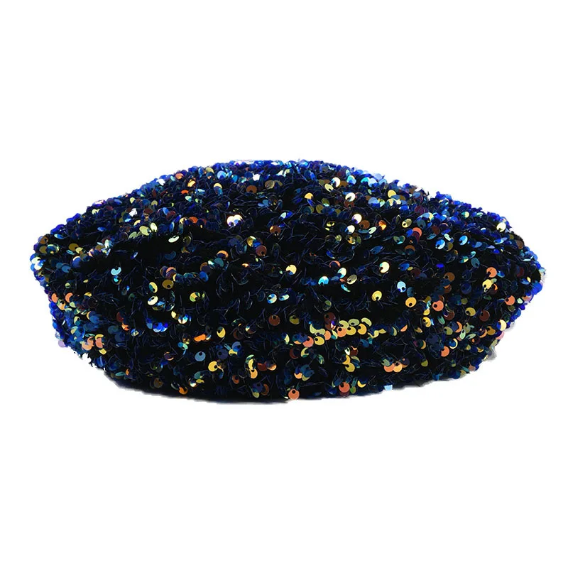 

New Ladies Sequin Beret Hand-stitched Shining Embroidery Painter Hat Women Black French Cap Fashion Women Fascinators