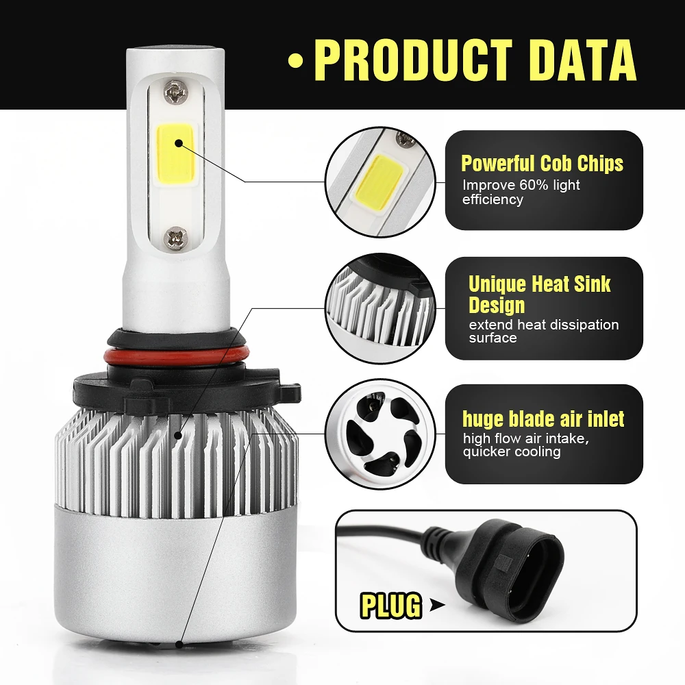 

YuBao 1Pair 9005 Car LED Headlight Bulbs S2 9005 HB3 COB 36W 8000LM White Light Lamps Bulbs Lighting Headlamp 5 Year Warranty