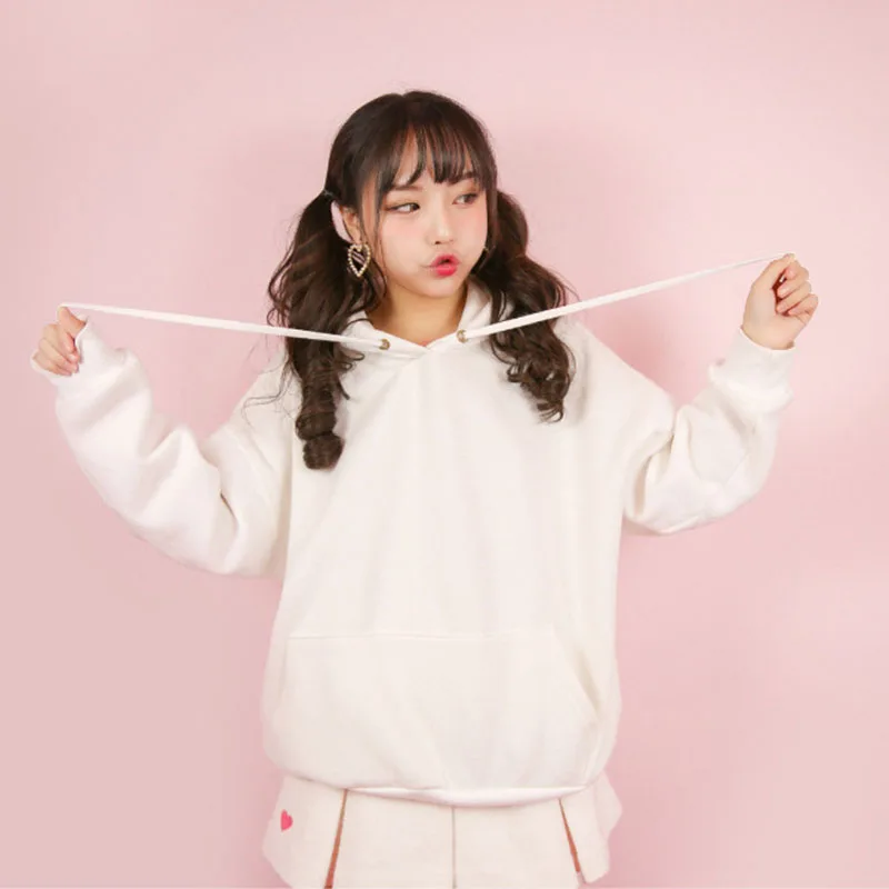 Зимние корейские Ulzzang женские толстовки пуловер Толстая Женская свободная куртка с длинными рукавами Kawaii Толстовка негабаритных милые топы