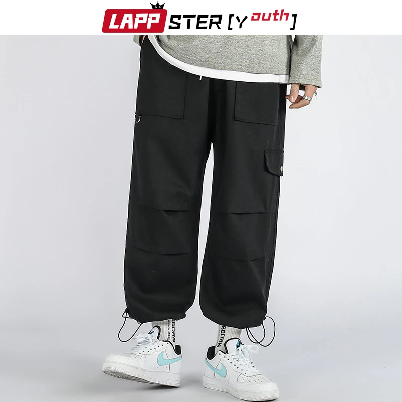 

LAPPSTER-Youth Men Spring Harajuku Black Cargo Pants 2022 Mens Vintage Sweatpants Streetwear Fashion Joggers Male Loose Trousers