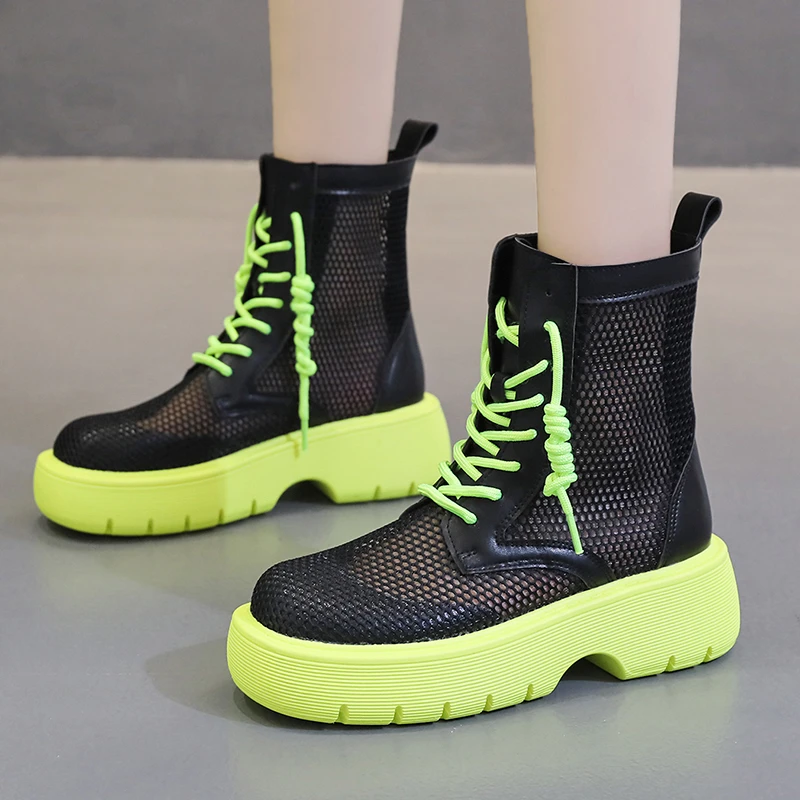 

Женские сетчатые ботинки Rimocy, дышащие ботильоны на толстой подошве, с вырезами, удобная обувь с круглым носком, лето 2021