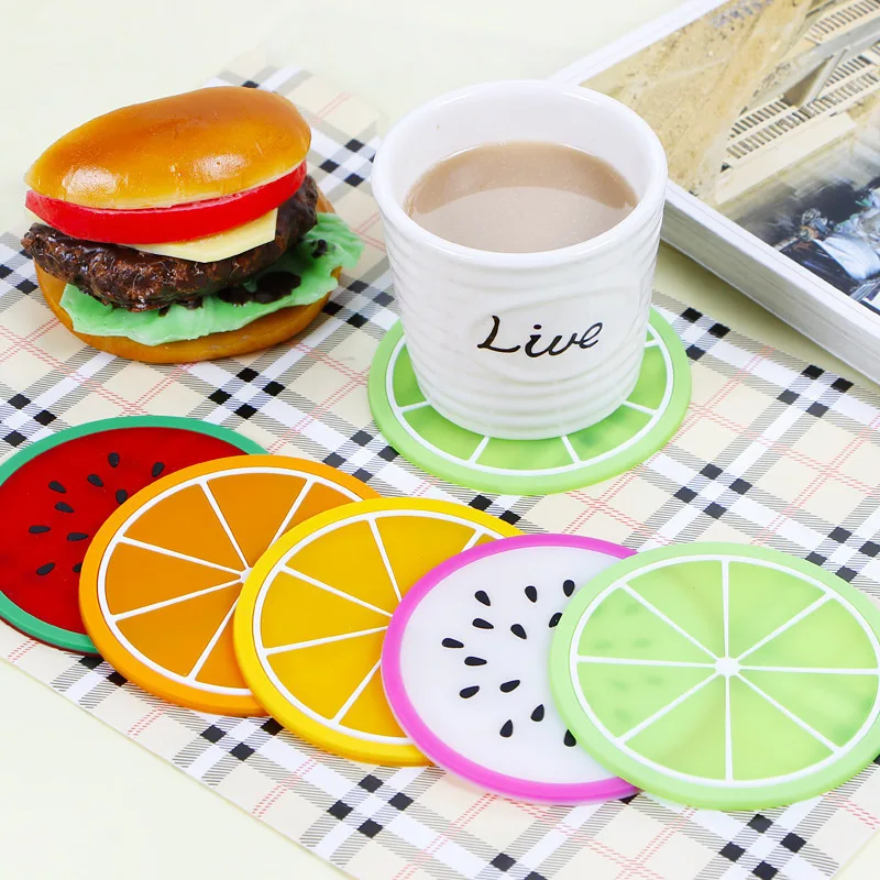 

1PC Lemon Orange Watermelon Coaster Fruit Shape Silicone Cup Pad Slip Insulation Pad Table Decoration Cup Mat Pad