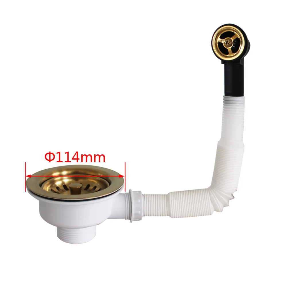 Talea Drain Sink Downcomer 114MM Gold-Plated Color Strainer with Overflow Anti Corrosion XK223-gold