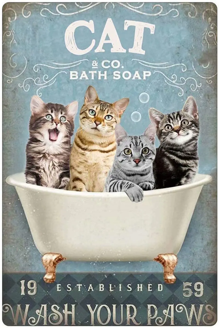

Bathroom Metal Tin Sign Cats Bath Soap Wash Your Paws Bathroom Metal Tin Sign , Metal Tin Sign Wall Decoration
