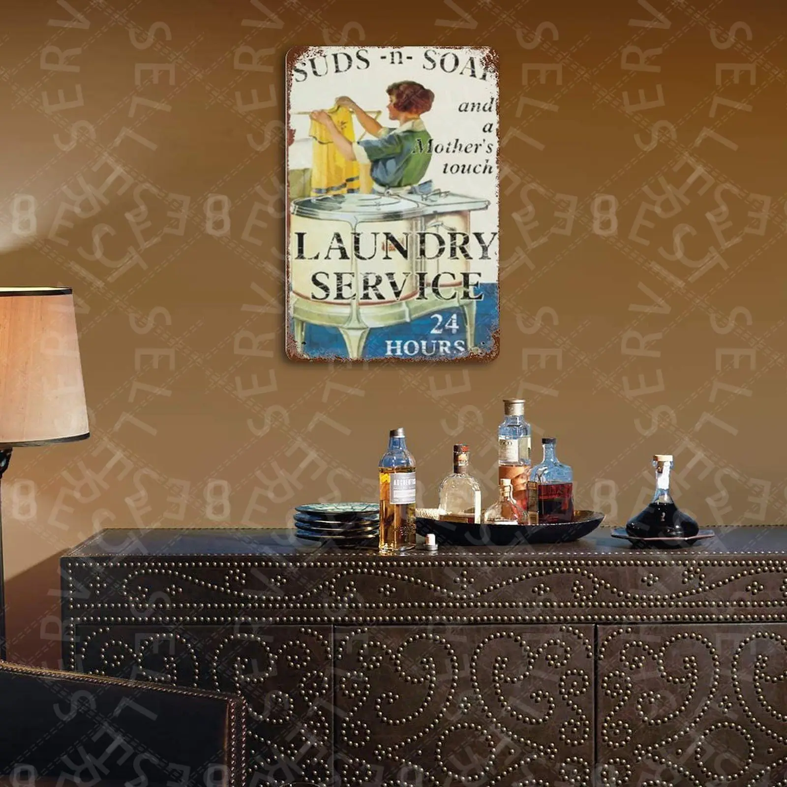 

Laundry Service 24 Hours Tin Signs Retro Plaque Home Decor Wall Sticker Iron Art Poster Plates 20x30cm