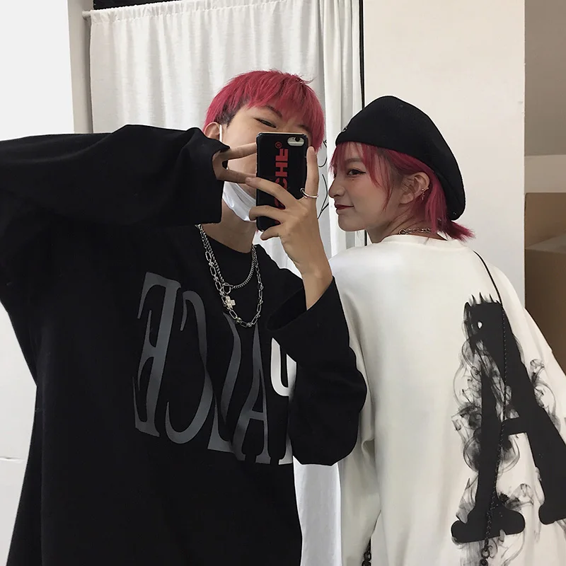 

Spring Autumn Hip-Hop Letter A Blooming Couple Long-Sleeved t-Shirt kpop Korean Fashion Emo Aesthetic Oversized Grunge Clothes