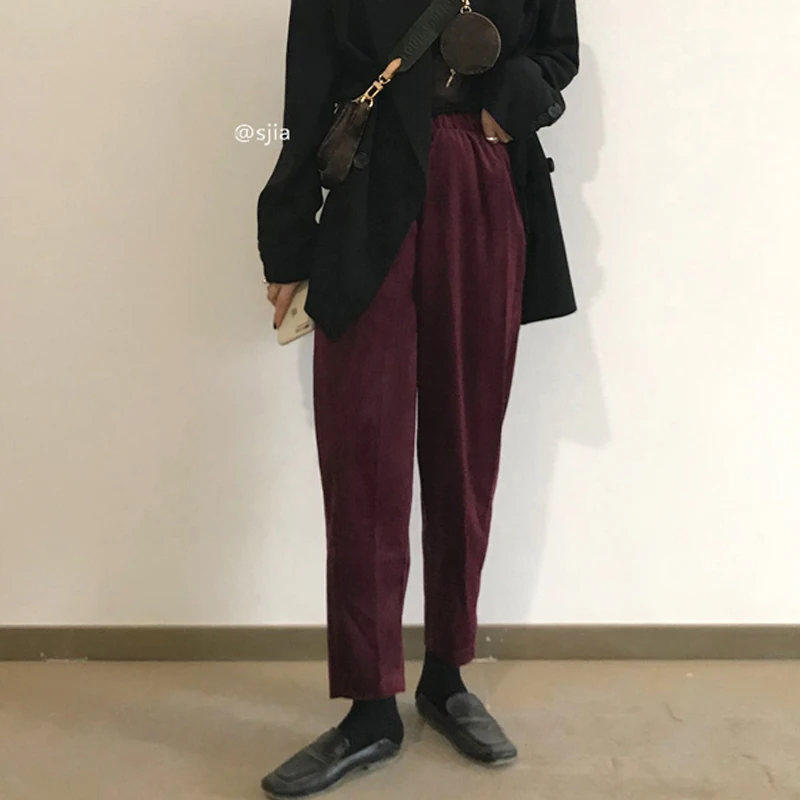 Mooirue Женские повседневные однотонные вельветовые брюки с высокой талией зимние