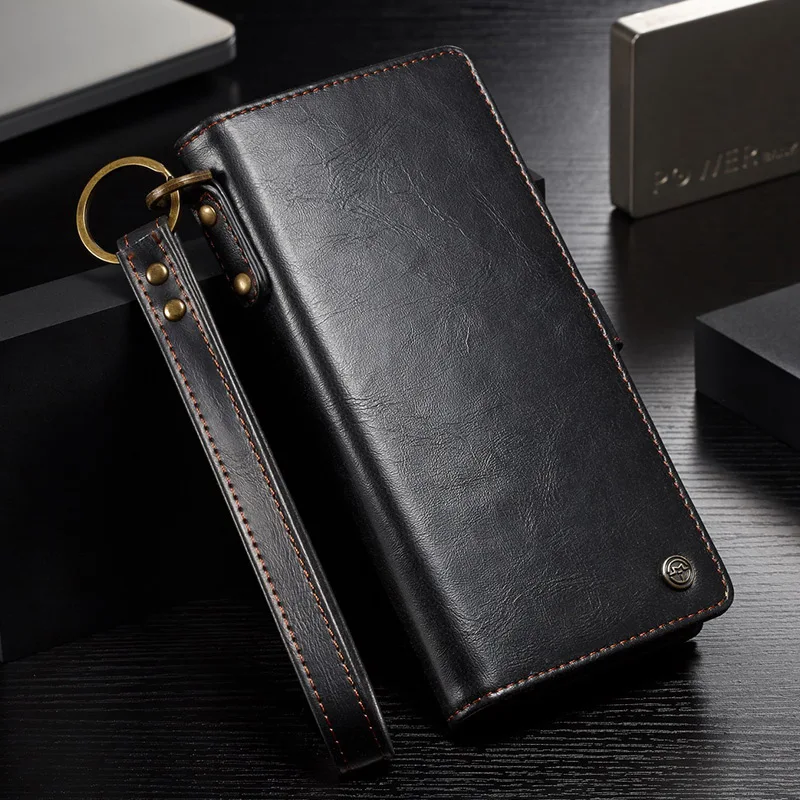 Чехол-кошелек для Samsung Note 8 9 10 S8 S9 S10 Plus E флип съемный кожаный чехол-держатель для карт чехол для телефона Note10 Note10+ сумка - Цвет: Черный