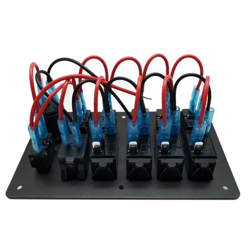 

5 Gang Marine Boat Circuit Breaker Toggle Switch Panel with Power Socket Dual USB Port for Car Boat RV Truck