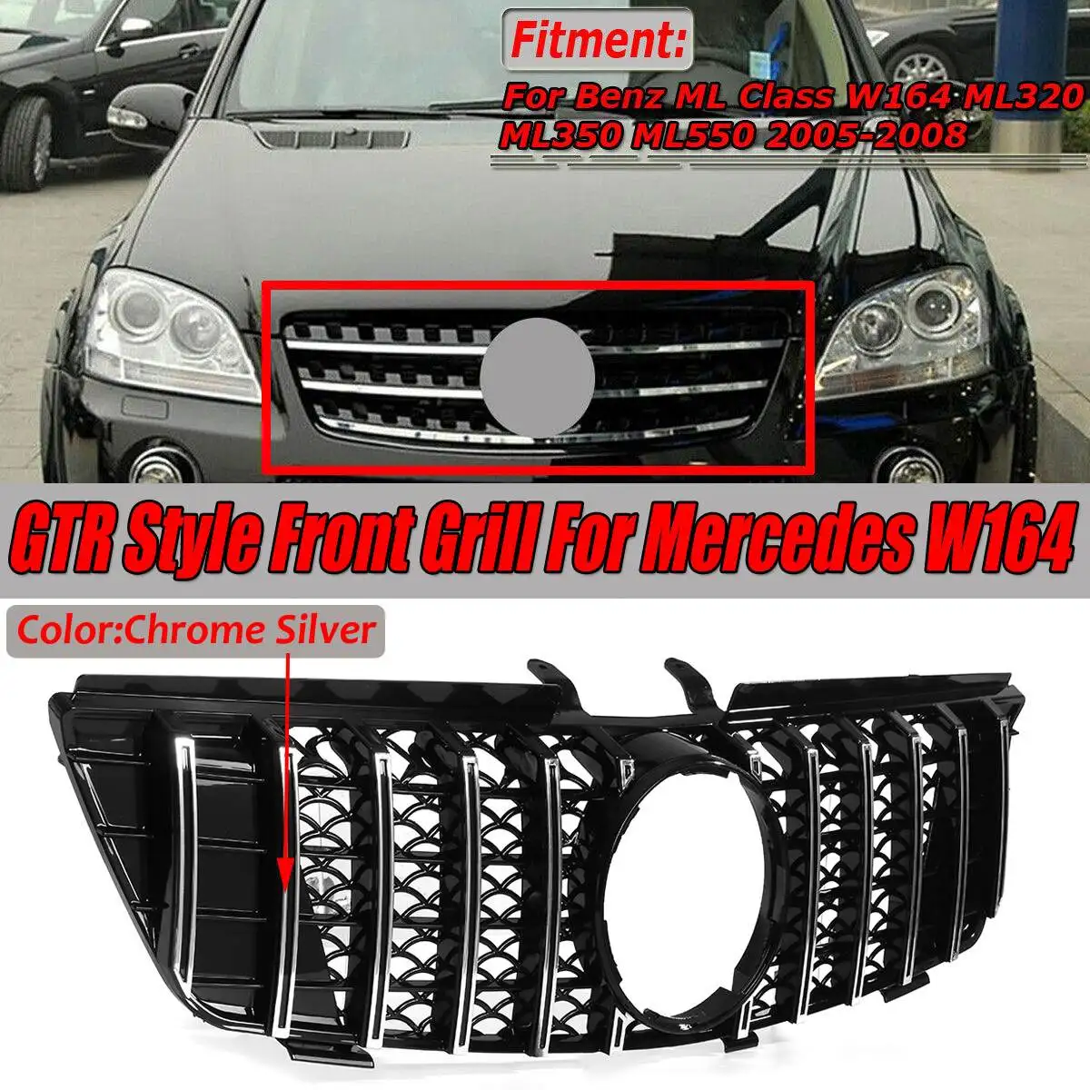 W164 для GTR Style GT решетка гриль автомобильный передний бампер Mercedes Benz ML Class ML320 ML350 ML550