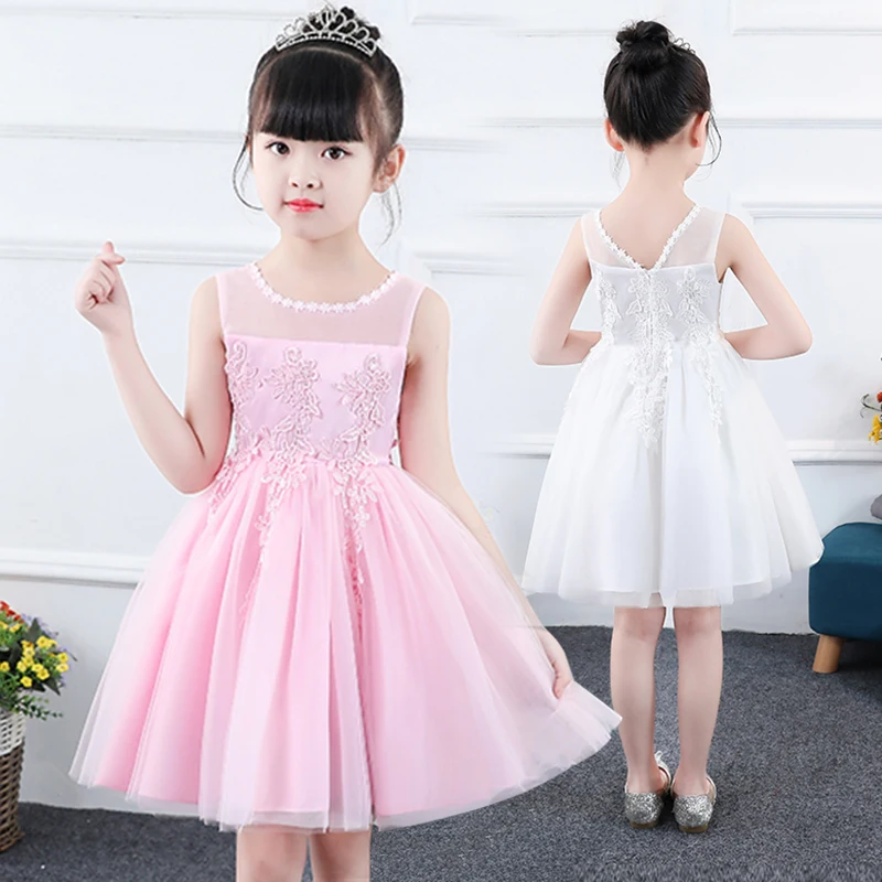 Элегантные платья принцессы для девочек белое Тюлевое кружевное свадебное
