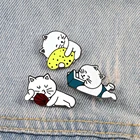 Белые эмалированные булавки для ленивых кошек, броши для чтения, спящих кошек, булавка с отворотом, значок с героями мультфильмов для женщин, Детская Брошь, милые ювелирные изделия с животными, подарок