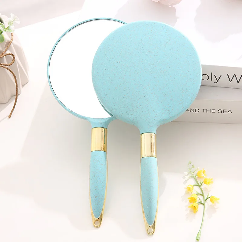 Round Blue Дамское зеркальце пластиковое Дерево Круглый/зубы/прямоугольная форма макияж зеркала Карманное зеркальце Косметика держится для дам красота комод - Цвет: Round Blue
