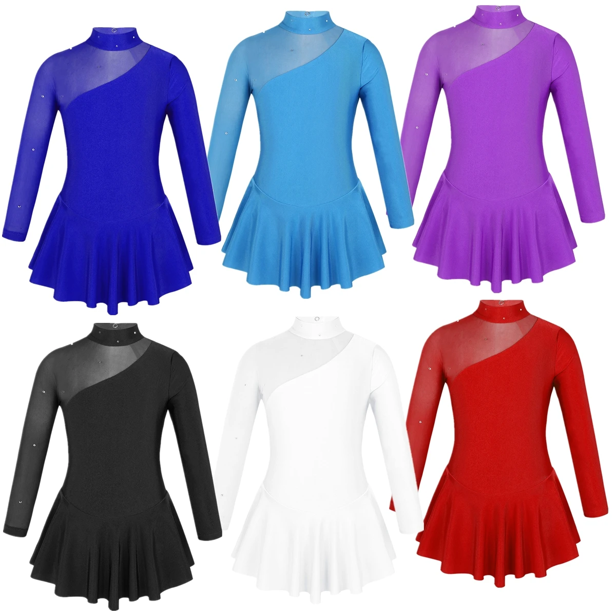 Платье для девочек из тюля с длинным рукавом фигурного катания на коньках