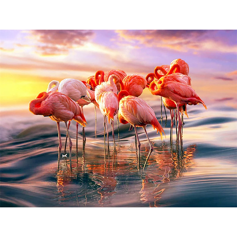 

100% Full 5D Daimond Painting "Flamingo Family" 3D Diamond Painting Round Rhinestones Diamant Painting Embroidery Animals G692
