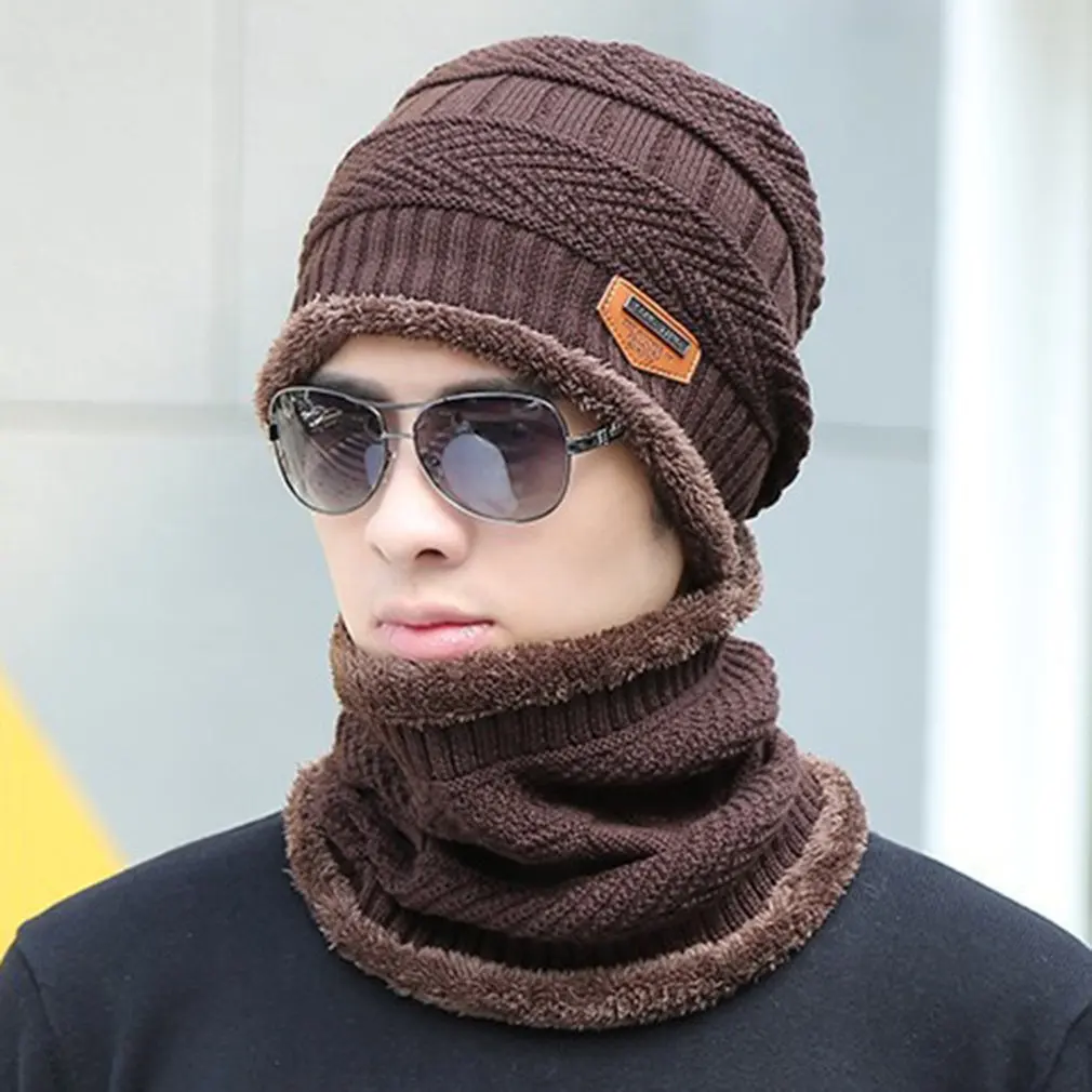 Новинка коралловые флисовые зимние шапочки шапки шарф для мужчин мягкая теплая