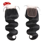 Ali Queen Hair 4x4, Прозрачная Кружевная застежка с предварительно выщипанной линией волос, бразильские человеческие волосы без повреждений, волнистые человеческие волосы, застежка
