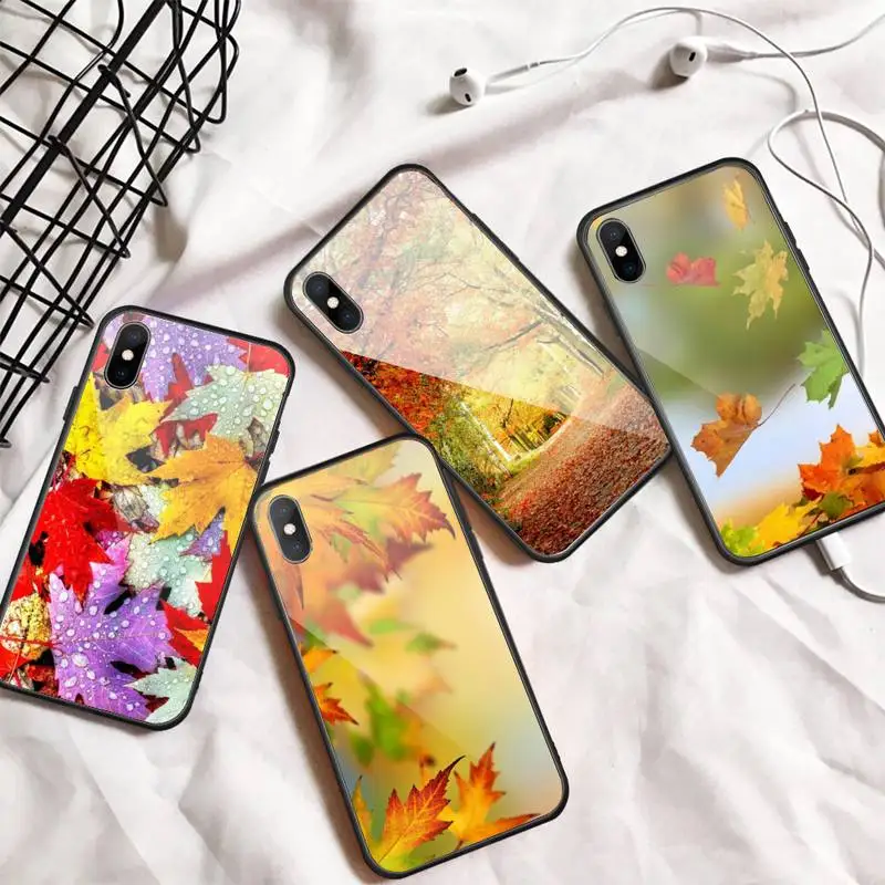 

Maple leaf plant leaves Phone Case Tempered glass For iphone 5C 6 6S 7 8 plus X XS XR 11 PRO MAX