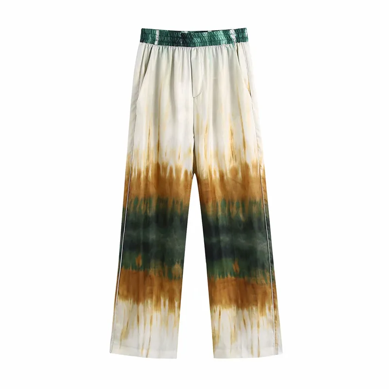 

Женские брюки с завышенной талией Evfer, зеленые штаны с принтом тай-дай, эластичные, летние, 2021