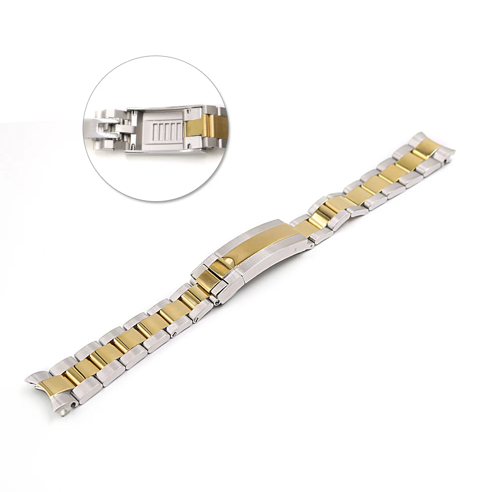 Rolamy 20mm Solid Curved End Screw Links Glide Lock Clasp Steel Watch Band For Rolex OYSTER Style Daytona GMT Submariner