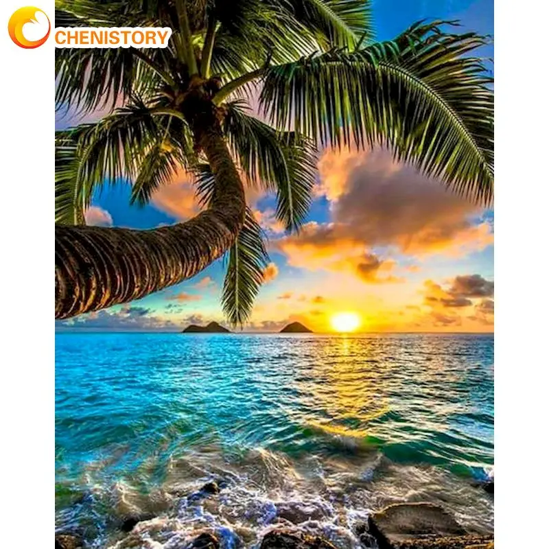 

CHENISTORY восход солнца на океанским пейзажем, картина по номерам ручной работы уникальный Diy подарок современный домашний Гостиная украшения ...