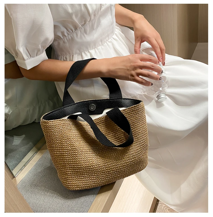 

Summer Rattan Weave Handbags Casual Women's Bag Beach Straw Bags Female Bag Tote Buckets Shoulder Bag Travel Purse 2021