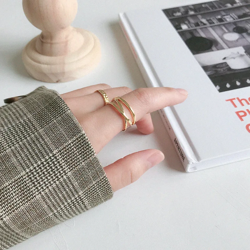 Женское Двухслойное кольцо из серебра 100% пробы регулируемое обручальное с