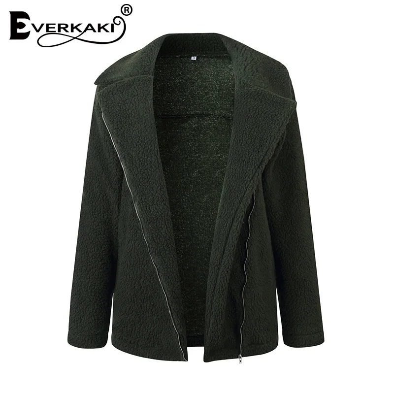 Army Green Everkaki Boho бархатное пальто куртки женские на молнии зимние толстые модные повседневные однотонные женские искусственная куртка на меху женские зима - Цвет: Army Green