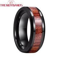 men women black wedding band tungsten ring with koa wood inlay beveled polished finish 8mm comfort fit