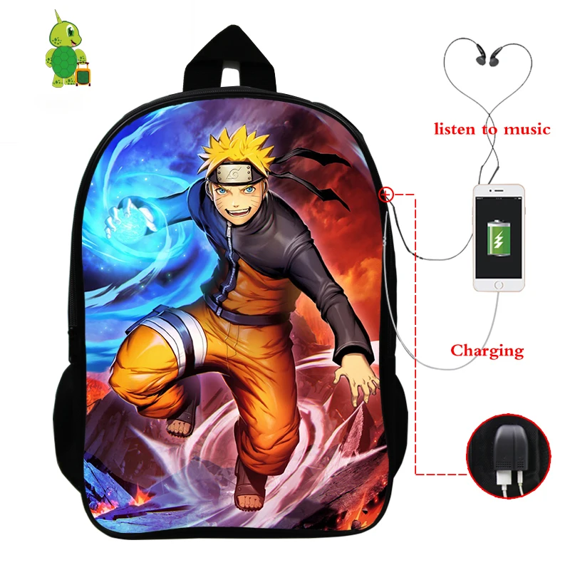 Рюкзак Naruto Sasuke Akatsuki с usb зарядкой рюкзак для ноутбука школьные сумки подростков