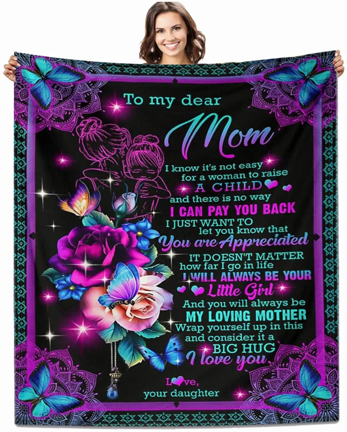 

Blanket to My Mom from Daughter Printed Quilts Fleece Blankets Birthday Gift Ultra-Soft Micro Light Weight Warm Bed Plush