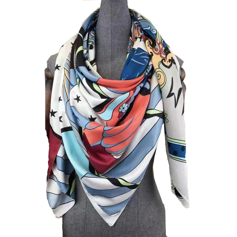 Женский шёлковый шарф в стиле ретро 130x130 см |