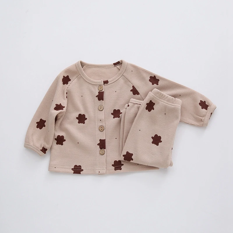 

Комплект одежды для мальчиков и девочек, с длинным рукавом и вафельными пуговицами + леггинсы, 2 шт.