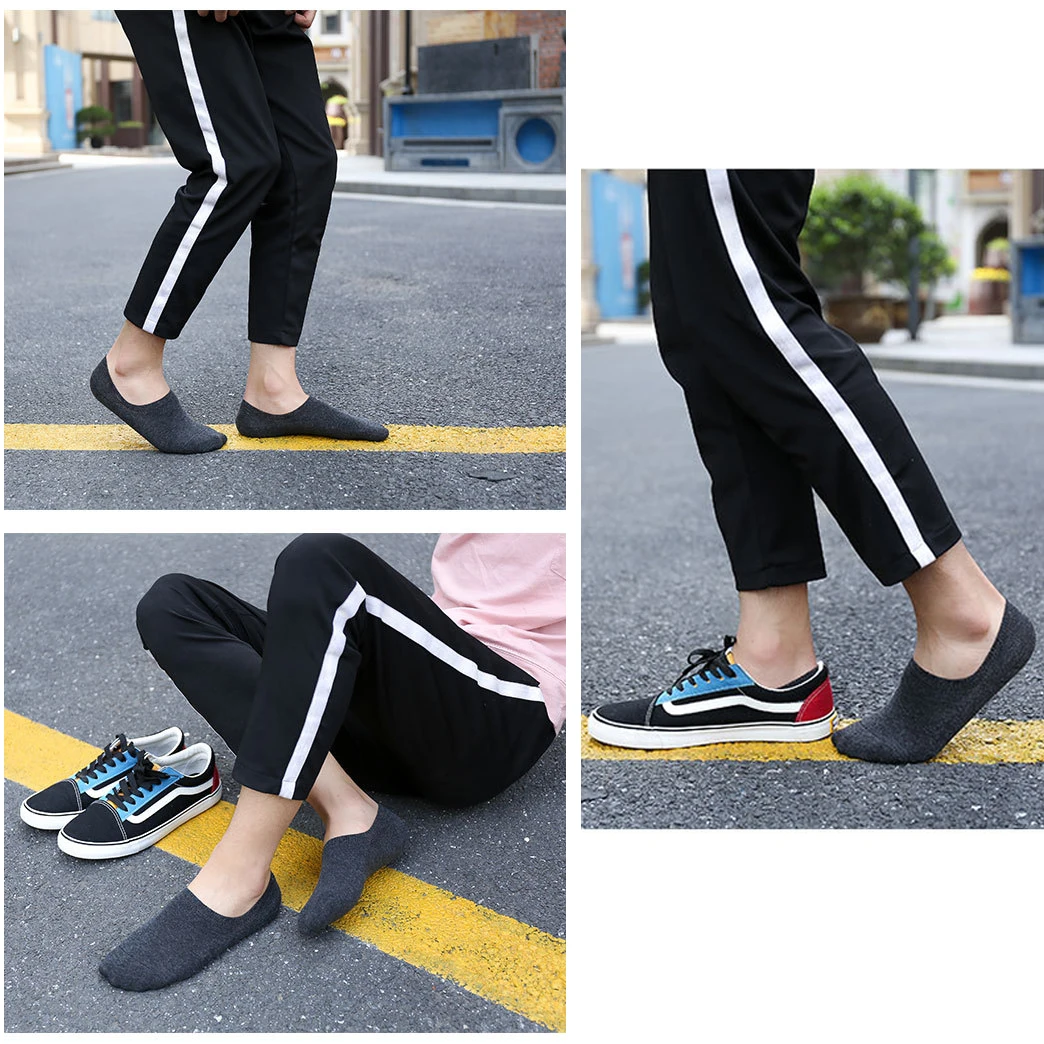 

Q Summer Autumn 5 Pairs Cotton Non-slip Breathable For Men Short Socks Multicolors With Invisible Silicone Boat Socks