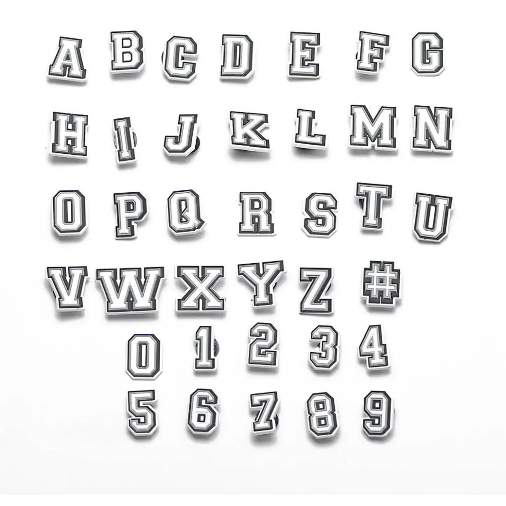 Блоки коллегиальные буквы алфавита ПВХ обувь подвески от A до Z 9 черные/белые и