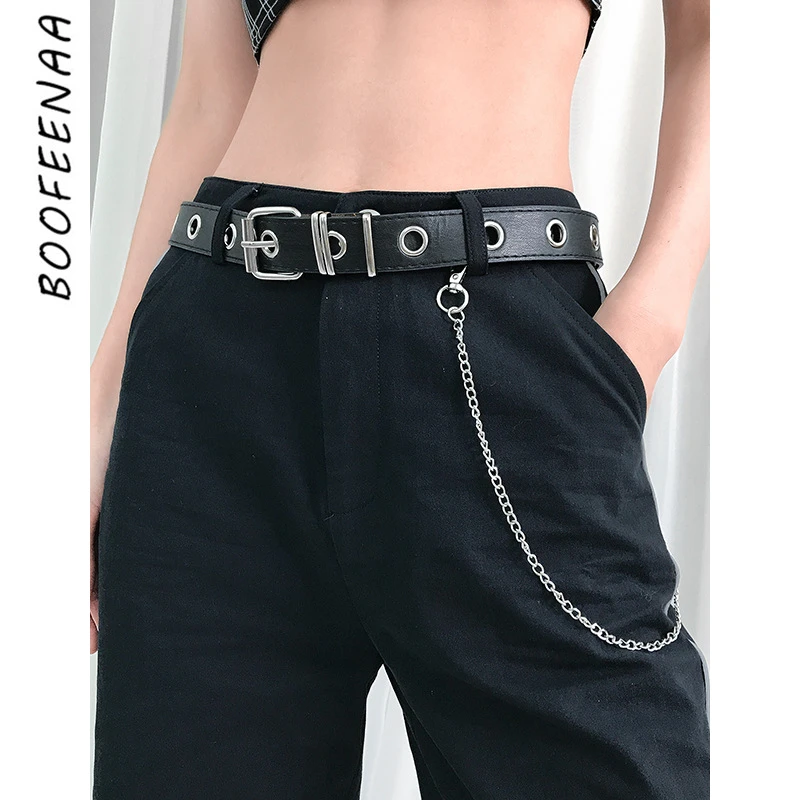 BOOFEENAA черный пояс цепочка из искусственной кожи для женщин ремень в стиле панк