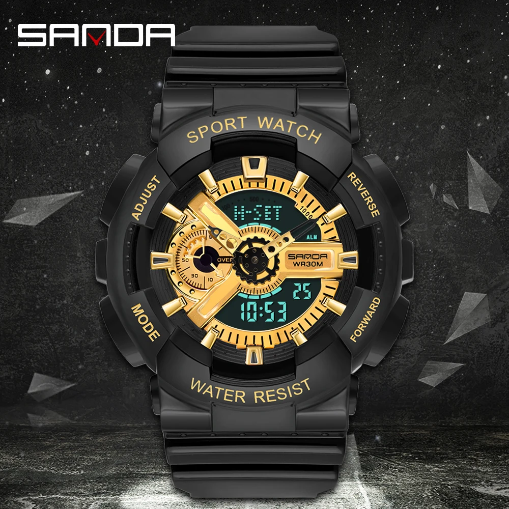 

[Dual Display] SANDA 2022 Hot Sale Waterproof Digital Men Watch Multifunctional Luminous Electronic Wristwatch Relogio Masculino