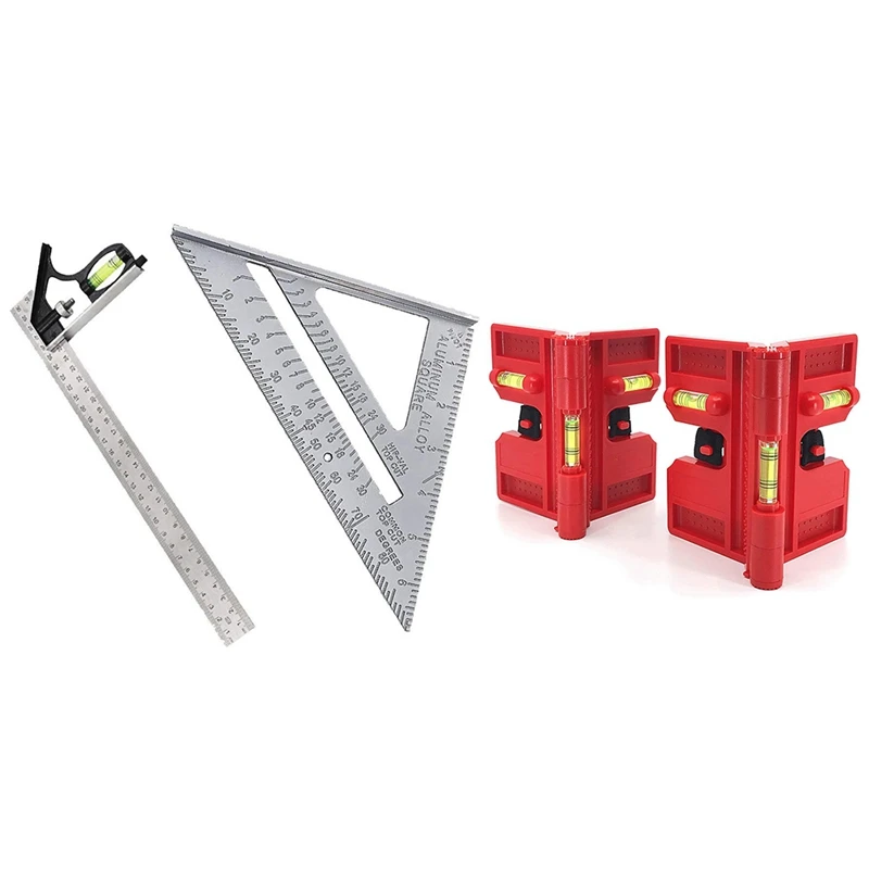 

2 Pcs 300Mm Adjustable And Measuring Square Ruler Woodworking Accessories & 2 Pcs Magnetic Post Level Tool Folds