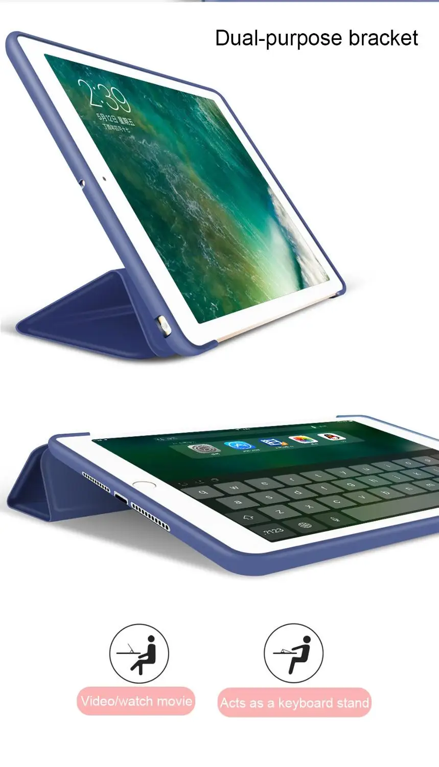 

Case For iPad Pro 10.5 9.7 2017 2018 PU Leather Smart Cover For iPad mini 5 Air 3 10.2 2019 7th Generation Silicone Back Case