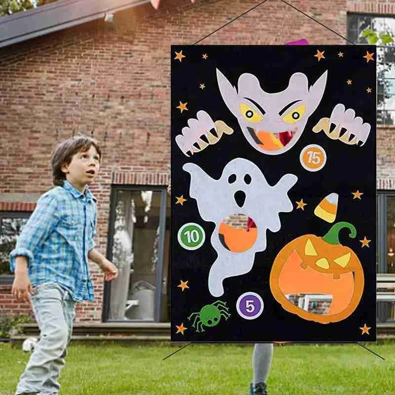 

With Hanging Banner For Kids Halloween Bean Bag Set Props Decoration Decor Funny Party Toss Game Halloween Pumpkin Y6D1