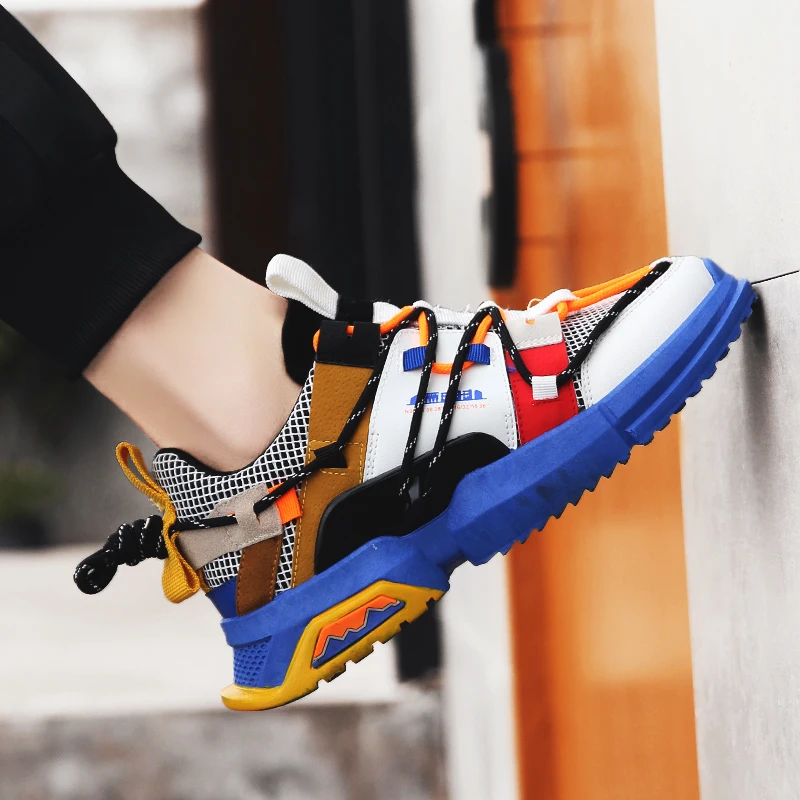 39-45Fashion Casual Shoes Men Lighted Breathable Mesh Sneakers Men Outdoor hip hop Lace Up Non-slip Sapatos de corrida