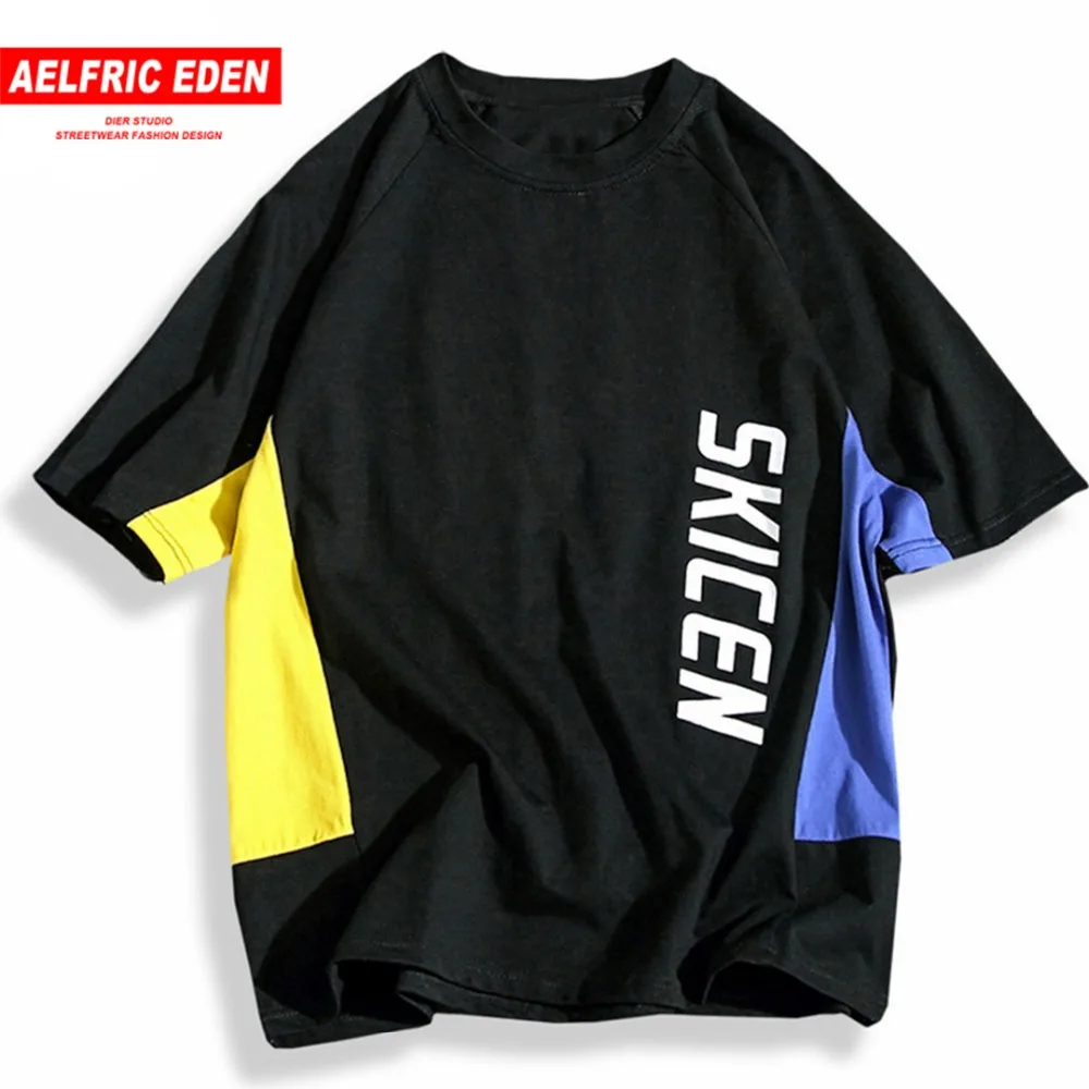 Aelfric Eden Harajuku Лоскутные цветные футболки с буквенным принтом хлопковые уличные