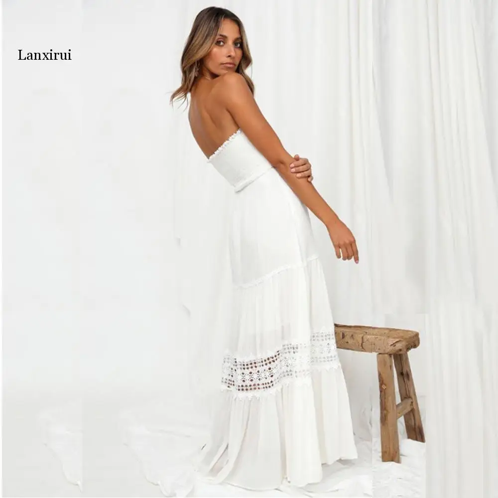 Платье женское пляжное без бретелек пикантный длинный ажурный вечерний Белый