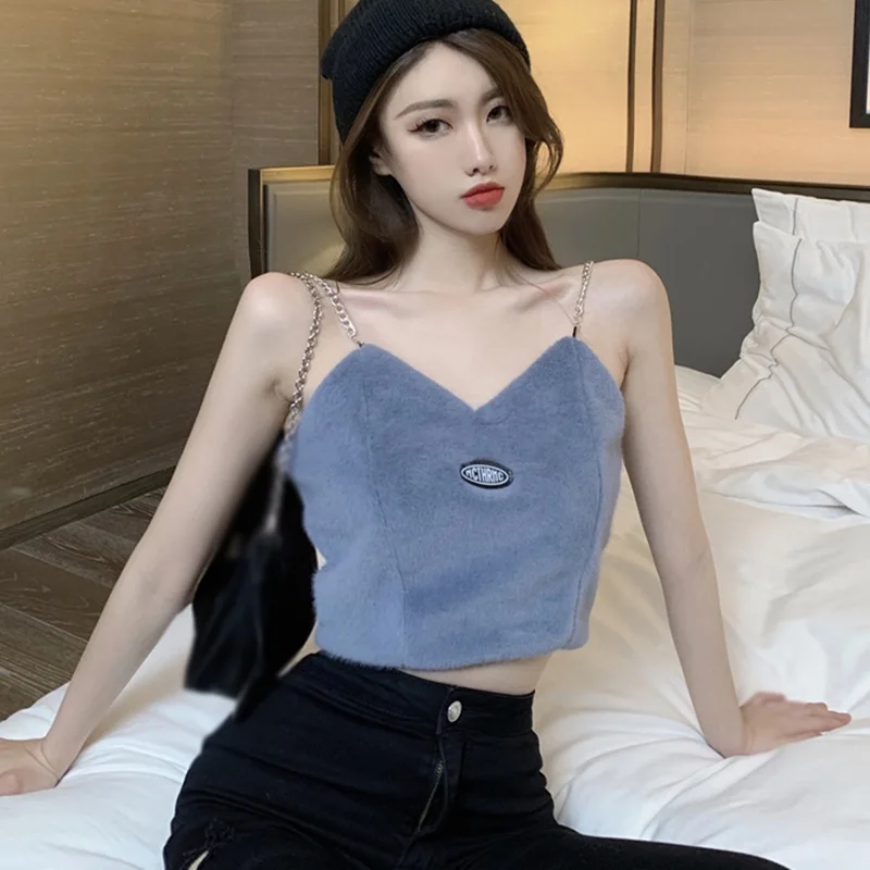 Майка женская без рукавов модный клубный однотонный топ с V образным вырезом и