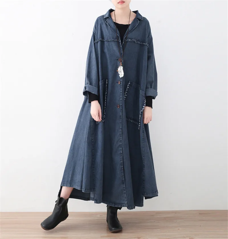 Vintage Denim Jacket Loose Outerwear Female 2022 New Spring Autumn Long Irregular Windbreaker For Women | Женская одежда