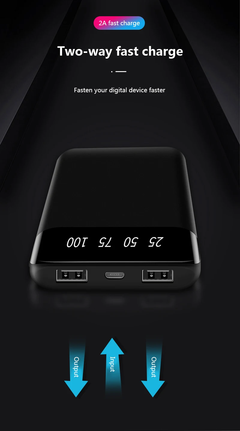 Внешний аккумулятор 10000 мАч для Xiaomi Mi 2 USB внешний аккумулятор портативное зарядное устройство Внешний аккумулятор повербанк для iPhone samsung huawei