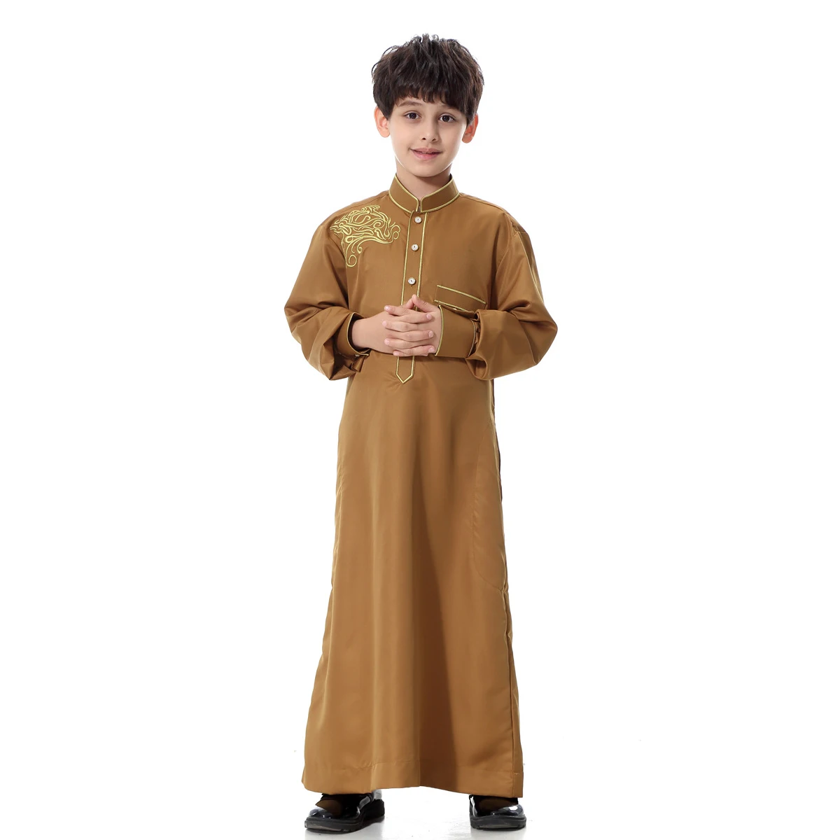 Camel Thobe Арабский халат для мальчика-подростка; детская одежда с длинными рукавами и вышивкой в Саудовской Аравии; мусульманская одежда; Мужская Тауб Рамадан; костюмы; кафтан - Цвет: Camel Thobe