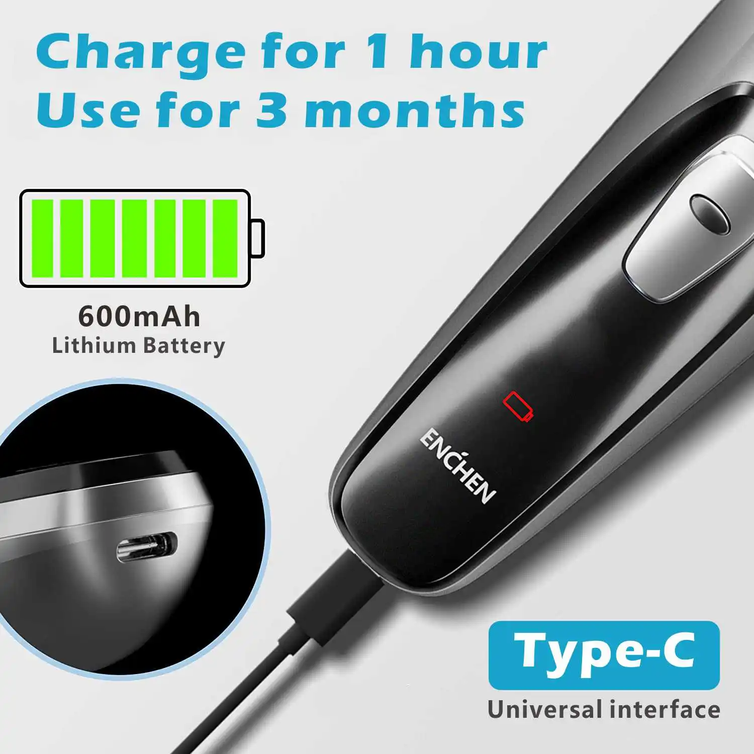 Машинка для стрижки бороды Enchen электробритва Мужская моющаяся USB Type-C | Бытовая