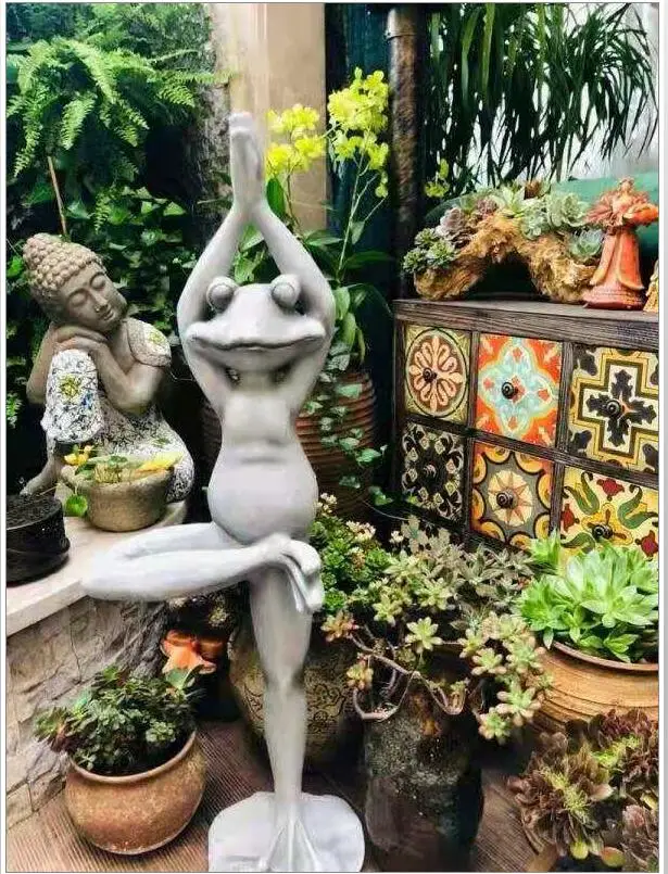 Пасторальная смола мультфильм Йога скульптура лягушки украшения открытый двор